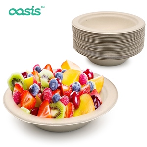 Oasis 360ml 6 inch waterdichte, vetwerende, BPA-vrije, milieuvriendelijke, wegwerpbaar bamboe vezel fruitsalade schaal, koelkastbestendig - Product Image 1