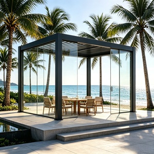 sun rain wind triple control motorized louver patio shade aluminum outdoor kitchen gazebo modular expandable large span <b>frame</b> - Product Image 2