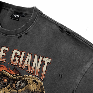 Camisetas de Hombre de Alta Calidad, Tallas Grandes, Negras, con Lavado Ácido y Efecto Desgastado, Estilo Casual Steampunk, con Gráfico de T-Rex, de Algodón, Manga Corta - Product Image 4