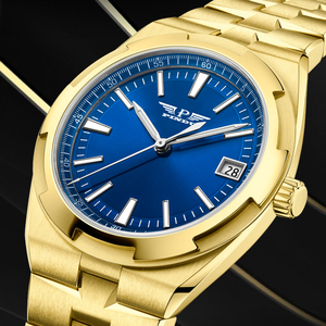 Reloj Automático Mecánico PINDU en Tono Dorado con Esfera Azul, Visualización de Fecha, Correa de Pulsera, Estilo Casual de Negocios - Product Image 2