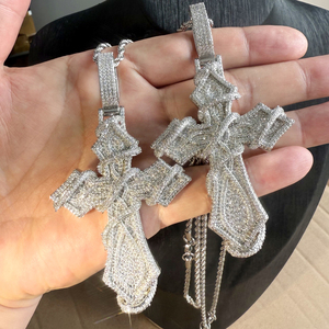Gioielli Hip Hop placcati in <span class=keywords><strong>argento</strong></span> Bling per gli uomini Mirco pavè 5A Cubic Zirconia CZ <span class=keywords><strong>collana</strong></span> con ciondolo <span class=keywords><strong>croce</strong></span> - Product Image 2