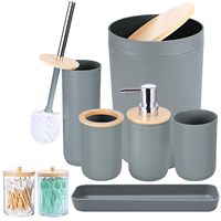 Ensemble d'accessoires de salle de bain WANFAN en plastique écologique gris, 7 pièces, avec plateau de bain, porte-savon, gobelet, porte-brosse de toilette, organisateur de comptoir