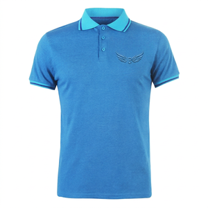 เสื้อโปโลผู้ชายสีน้ำเงิน ผ้าฝ้าย แขนสั้น ปักโลโก้ สวมใส่สบายๆ - Product Image 1