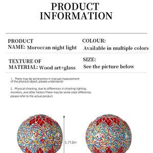 Lampe de table marocaine en mosaïque avec veilleuse LED USB pour les soirées romantiques, lumière décorative tricolore pour chambre à coucher - Product Image 5