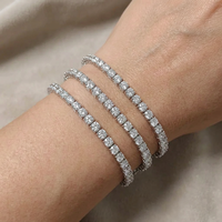 Gelang Tennis Berlian Laboratorium 10 Karat Potongan Bulat Empat Cakar 4mm, Emas Putih Solid 10K 14K 18K, 6.5 Inci, Perhiasan CVD Khusus