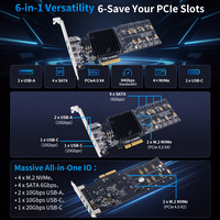 Tarjeta Adaptadora PCIe 4.0 X4 a 4 M.2 NVMe, Chipset B650, 4 SATA 6Gbps, USB-C 20Gbps, Sin Necesidad de Bifurcación, Windows/Linux/macOS