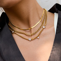 Ensemble de collier en acier inoxydable plaqué or à 3 niveaux chaîne serpent tour de cou à maillons taillés en diamant avec zircone cubique