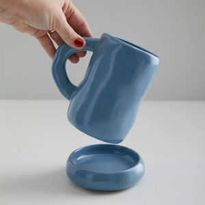 Superficie irregolare glassa di colore personalizzabile lucida all'ingrosso per la casa ogni giorno usato in ceramica cappuccino tazze e tazze da caffè con piastra - Product Image 3