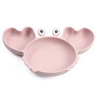 Ensemble de vaisselle pour bébé avec assiette et bol à forte aspiration, motif crabe bicolore, surface givrée, compatible micro-ondes pour enfants