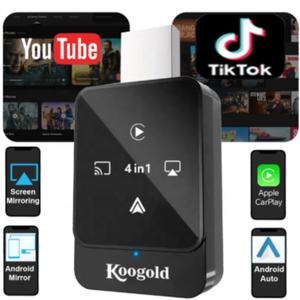 Adaptador de Pantalla Inalámbrico <span class=keywords><strong>4</strong></span> en 1 Koogold con Puerto USB para Carplay, Permite Ver Videos de Netflix, TikTok y <span class=keywords><strong>Amazon</strong></span> Prime Video - Product Image 1