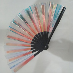高品质促销礼品便携式塑料大定制便携式手扇叮当印花折叠标志竹锐舞手扇 - Product Image 4