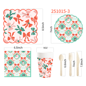 DAMAI Kid Birthday Party Bowknot Table Decorations Kit <b>Disposable</b> Paper Plates Banner <b>Tablecloth</b> Party Tableware Set - Product Image 5