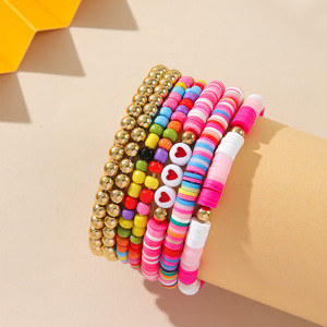Heart Shaped Polymer <b>Clay</b> <b>Bracelet</b> Colorful Seed <b>Beads</b> Multi Strand Stackable Women's Bangle Jewelry Gift Yiwu Origin - Product Image 1