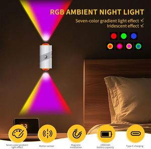 Magnetic Wall <b>Light</b> 1500mAh Motion & <b>Light</b> <b>Sensor</b> RGB <b>LED</b> Easy Install Wireless for Hallway Bathroom Bedroom Home Night <b>Lights</b> - Product Image 5
