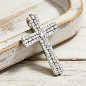 CUSTOM SILVER 10K/14K/18K GOLD PLATED LAB GROWN CVD DIAMOND CLASSIC ENGAGEMENT <b>GIFT</b> SWEATER CHAIN NECKLACE CROSS PENDANT - Product Image 3