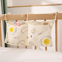 Sac de rangement pour bébé à double couche en tissu de coton avec deux poches, imprimé ours, sac suspendu pour poussette, sac suspendu pour biberon