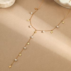 Elegante Collar de Cadena en Forma de Y Chapado en Oro de 18K, Moderno Colgante de Acero Inoxidable para Mujer con Perlas, Joyería Fina - Product Image 2