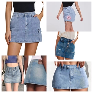 Women's High Waist Denim Mini <b>Skirt</b> Solid Color Button Front Washed Cotton Fabric Bodycon Fit Casual <b>Summer</b> Style - Product Image 1