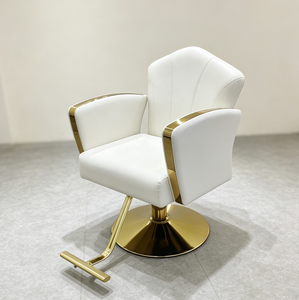 Fauteuil de Barbier Blanc Hydraulique en Cuir PU, Siège de Coiffure Pivotant à 360° avec Cadre Métallique pour Salon de Beauté - Product Image 1