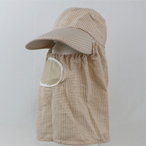 Sombrero unisex de algodón con ala ancha y cubierta facial, protección solar a cuadros rosa para trabajo al aire libre, primavera y otoño - Product Image 4