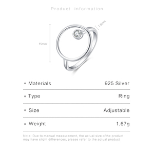 FUAMAY Hot Selling Fine Pure Silver Jewelry Adjustable Luxury <strong>Ring</strong> S925 Geometric 15mm Halo Circle <strong>Rings</strong> for WomenEngagement - Product Image 2