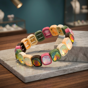 Crystal Charm <b>Bracelet</b> with Geometric Design Rainbow Quartz & Rhinestone Unisex Everyday Wear - Product Image 3