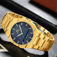 Montre à quartz pour homme, cadran bleu marine, bracelet intégré, boîtier, index, texture guilloché, luxe professionnel