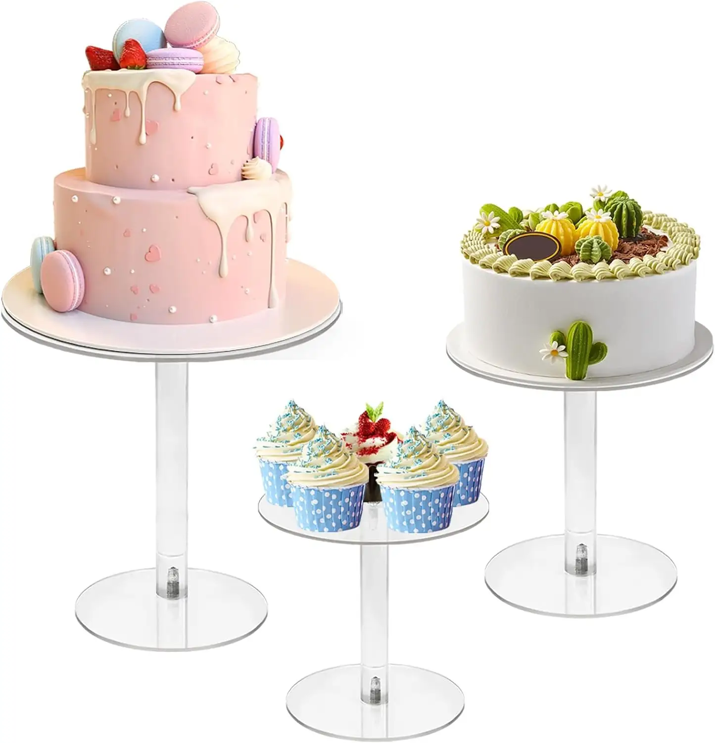 3 gói Acrylic rõ ràng bánh đứng thiết lập cho món tráng miệng Bảng trang trí đám cưới cho cupcake Pastry kẹo hiển thị sinh nhật đảng tổ chức sự kiện