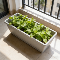 Pot de fleurs blanc tendance avec plateau, grand bac à plantes rectangulaire, pot de fleurs en plastique pour la maison et le jardin, long, pour l'intérieur