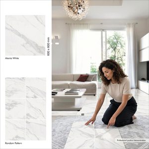 Azulejos de Porcelana Pulida Alecia Gris 600x600mm, Diseño de Mármol Gris, Acabado Brillante para Piso, 60x60cm - Product Image 4