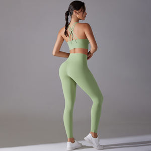 Nouvel ensemble de 5 pièces de sous-vêtements de sport anti-bactériens grande taille avec logo personnalisé, soutien-gorge dos croisé et leggings taille haute pour yoga et fitness - Product Image 1