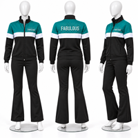 Ensemble de survêtement de cheerleading bleu sarcelle et noir personnalisé pour hommes, femmes et jeunes – Veste à col montant entièrement zippée et pantalon – Ne décolore pas – Tenue d'équipe