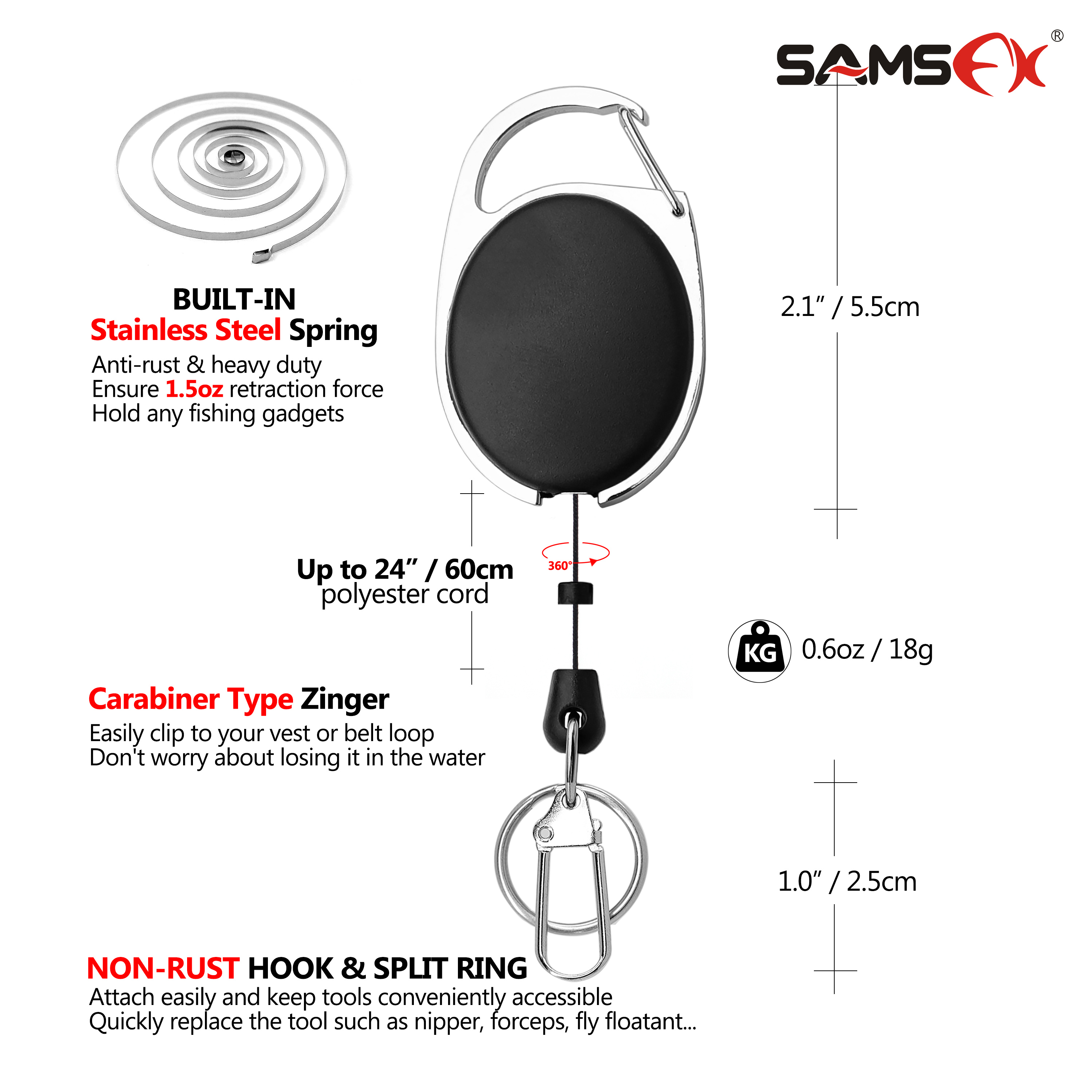 SAMSFX Quick Knot Tool And Fly Fishing Tippet Spool Holder Necklace Lanyard Combo (Breakaway Lanyard & Black Knot Tool