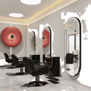 Grand miroir de salon moderne en aluminium LED, miroir de beauté de luxe pleine longueur, doré, pour le maquillage, la coiffure, art déco, encadré, miroir de salle de bain minimaliste - Product Image 2