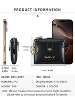 Dompet Tipis Fungsional Baru Baellerry untuk Wanita dan Remaja Putri dengan Gantungan Kunci, Dompet Lipat Dua dengan Resleting untuk Uang Koin dan Tempat Kartu, Kulit PU Elegan