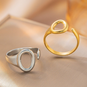 <span class=keywords><strong>Bazaar</strong></span> Châu Âu mỹ thời trang thép không gỉ mạ vàng hình chữ O thiết kế của phụ nữ retro hợp thời trang hình học mở có thể điều chỉnh vòng - Product Image 2