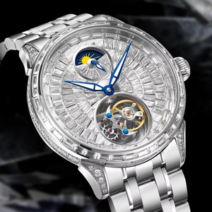 PINDU P6637 Full Diamond Series Manual <b>Mechanical</b> Movement Stainless Steel Men's Luxury Fashion <b>Watch</b> with 3BAR Water Resistance - Product Image 1
