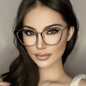 Wholesale Fashion Metal Optical Frame Cat Eye Flat Lens Eyeglass Luxury Women Filter Blue Light Glasses