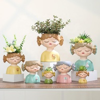 Grandes jardinières de 9 pouces pour plantes d'extérieur, pot de fleurs en résine en forme de fille à double queue de cheval avec trou de drainage, fait main