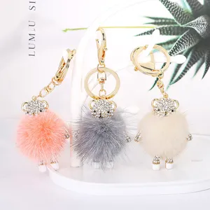 Xinxin 2021 Thời Trang Thiết Kế Mới Rhinestone Gấu Keychain Pompom Pendant Bag Trang Sức Ladies Girl Gấu Rhinestone Keychain