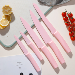 Bộ dao bếp 6 món kiểu mới bán buôn, màu hồng, phủ chống dính, thép không gỉ, kèm giá đỡ màu hồng - Product Image 4