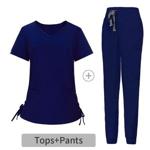 V Neck Medical Scrubs TR Soft <b>Tie</b>-waist design with Pockets pants for Hospital Staff Hairdressing use Style Scrubs Uniforms - Product Image 4