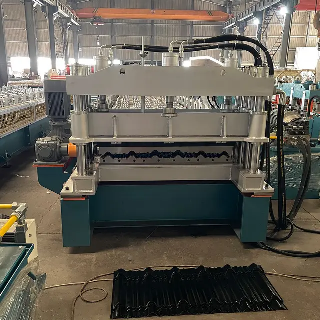 Full automatic corrugated iron sheet roofing metal panel step tile roll forming machine China