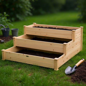 Jardinière surélevée à 3 niveaux en bois de pin, ensemble de plantation de légumes, style rustique extérieur - Product Image 2