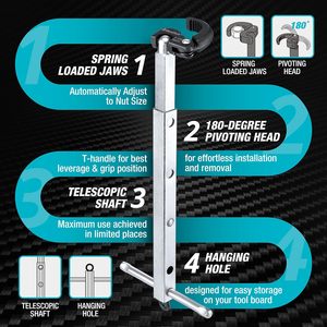 Telescoping <b>Basin</b> <b>Wrench</b> <b>Wrench</b>, <b>Adjustable</b> 3/8'' to 1-1/4'' Capacity Jaw with 10" 17" Extendable Handle for Tight Space - Product Image 3