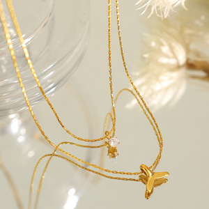 Collar de cadena de clavícula de doble capa con borlas y colgante de circonita para mujer, joyería de moda para fiestas. - Product Image 1