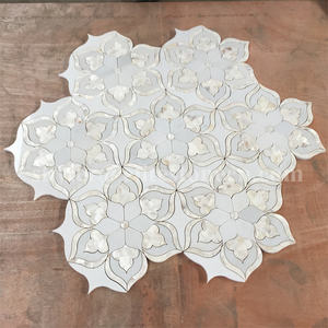 <span class=keywords><strong>Piastrelle</strong></span> a Mosaico con Motivo Floreale in Marmo Bianco e Madreperla, Taglio a Getto d'Acqua - Product Image 6