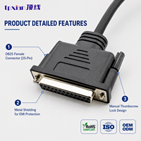 Kabel Paralel DB25 Female ke Female Kustom, Perakitan Kabel RS232 25 Pin D-SUB untuk Mesin Industri, Printer, dan Pengontrol PLC