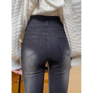 Pantalones vaqueros acampanados de cintura alta para mujer, talla XL, negro, gris, estilo primavera Otoño, pantalones elásticos Adelgazantes en forma de pera, pantalones sexis de talla grande para mujer - Product Image 6