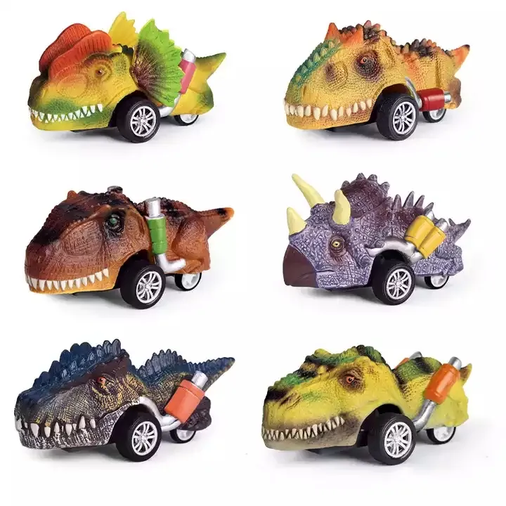 Hot Sell 6 Pcs Realistic Triceratops Dino Monster Truck Jurassic Inertial Pull Back Dinosaur Mini Vehicles Race Car Toy For Kids